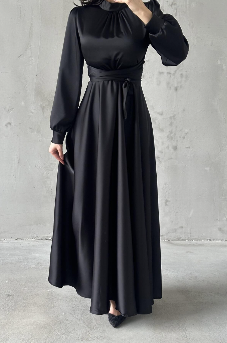 Amira Wrap Evening Dress- Black  ModestModelle