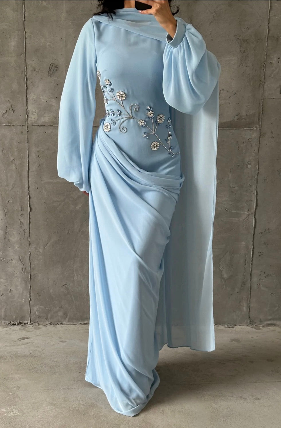 Dalia Modest Evening Dress- Baby Blue