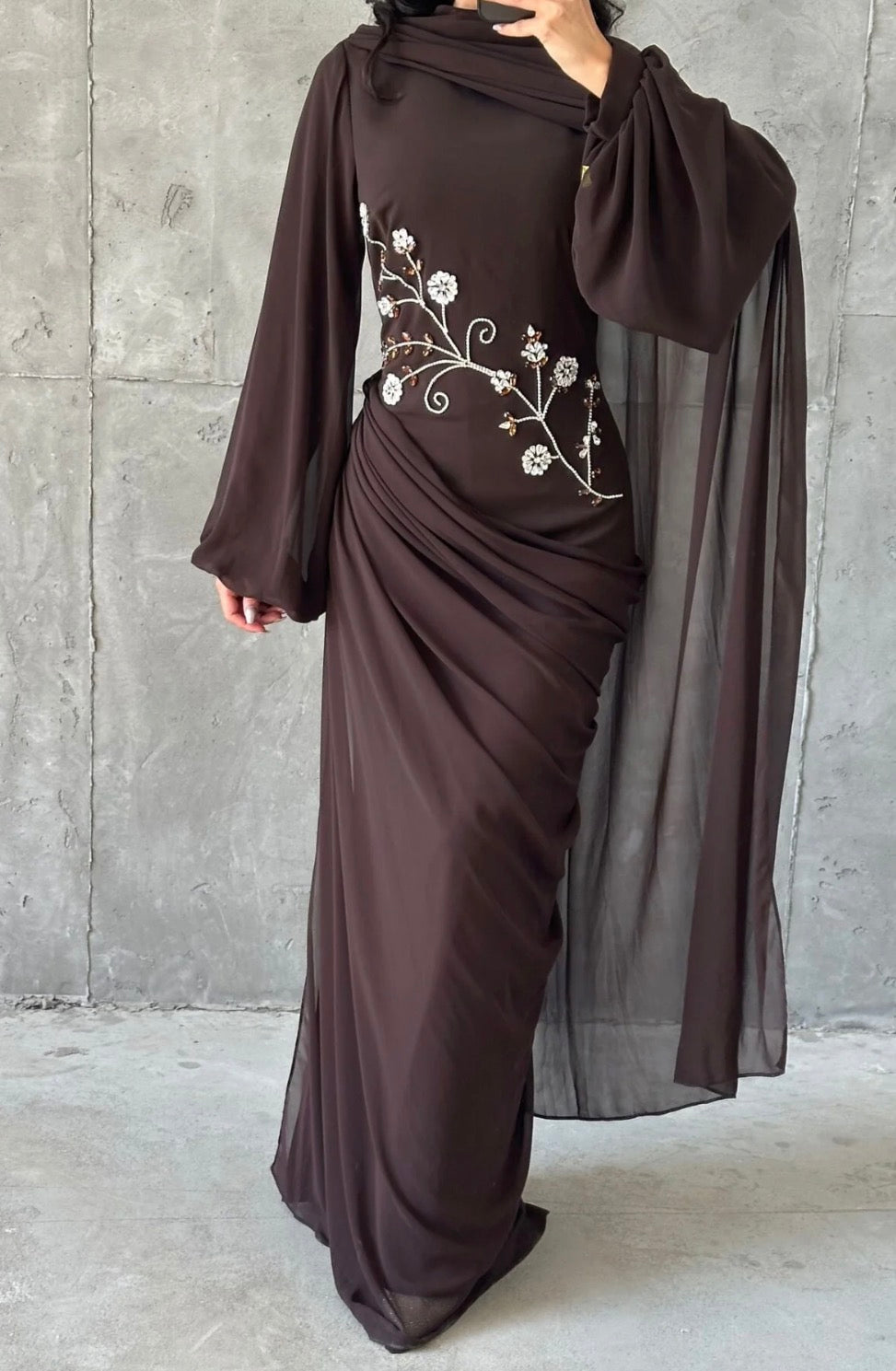 Dalia Modest Evening Dress- Brown
