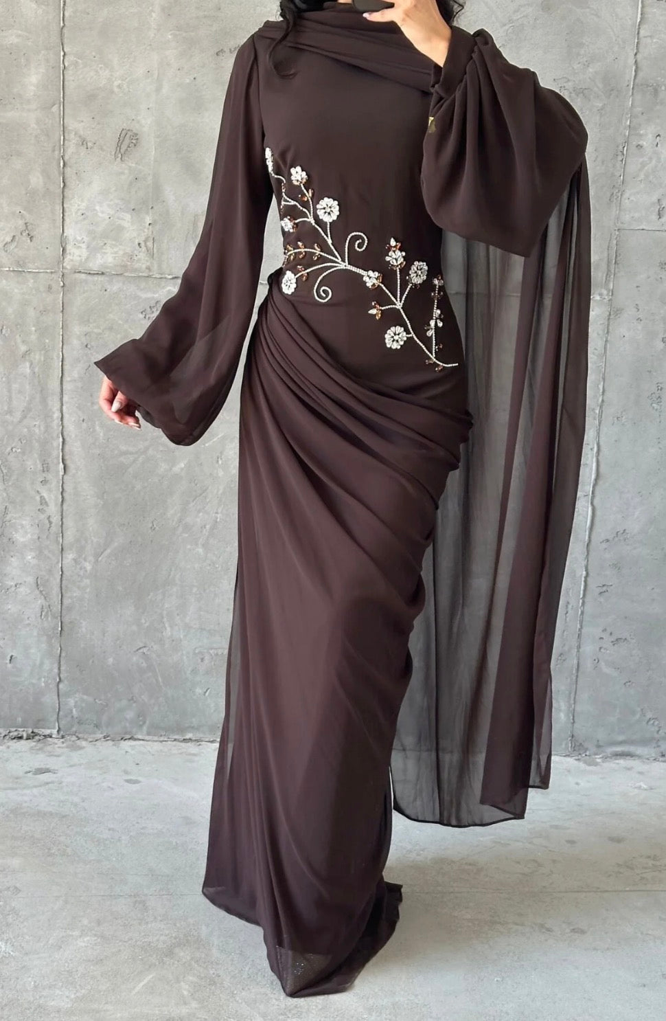 Dalia Modest Evening Dress- Brown
