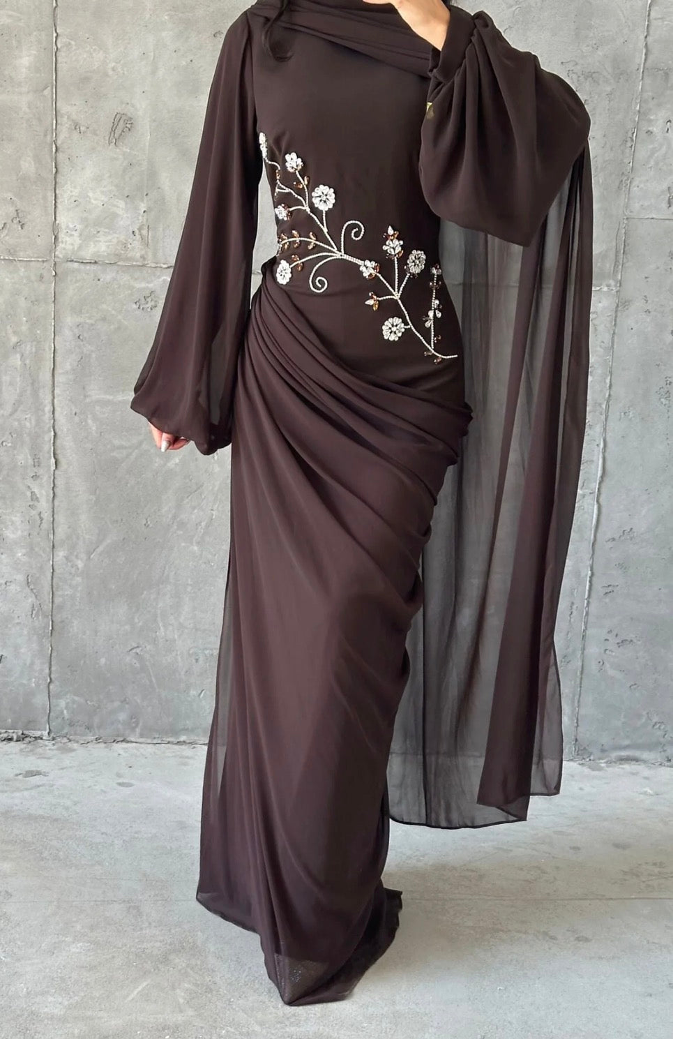 Dalia Modest Evening Dress- Brown