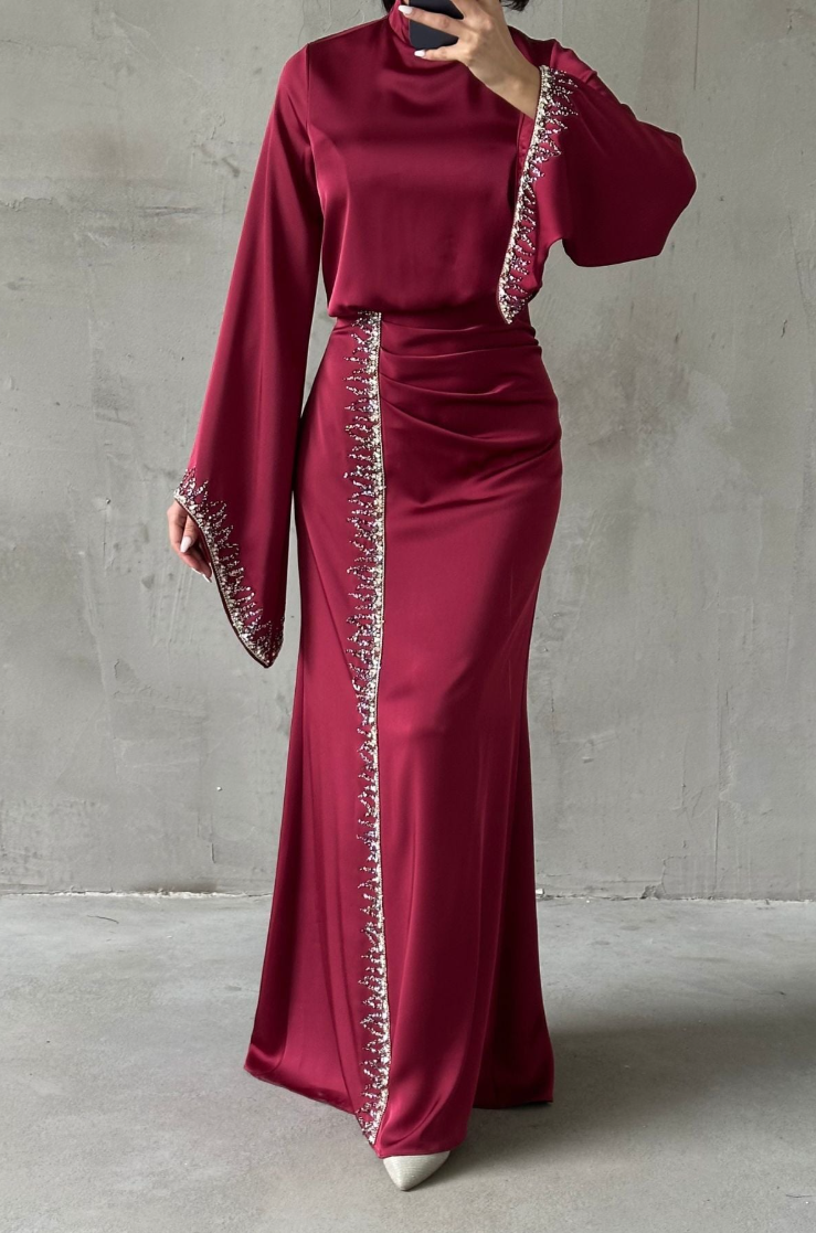 Jamila Modest evening dress- Burgundy