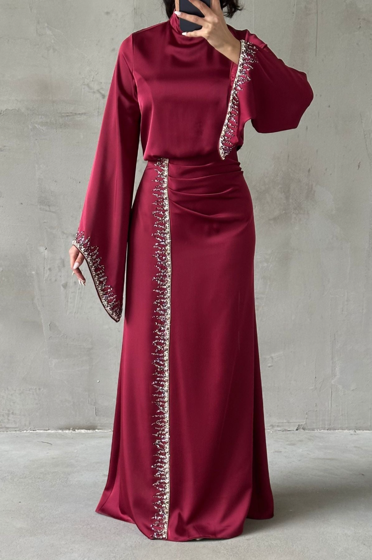 Jamila Modest evening dress- Burgundy