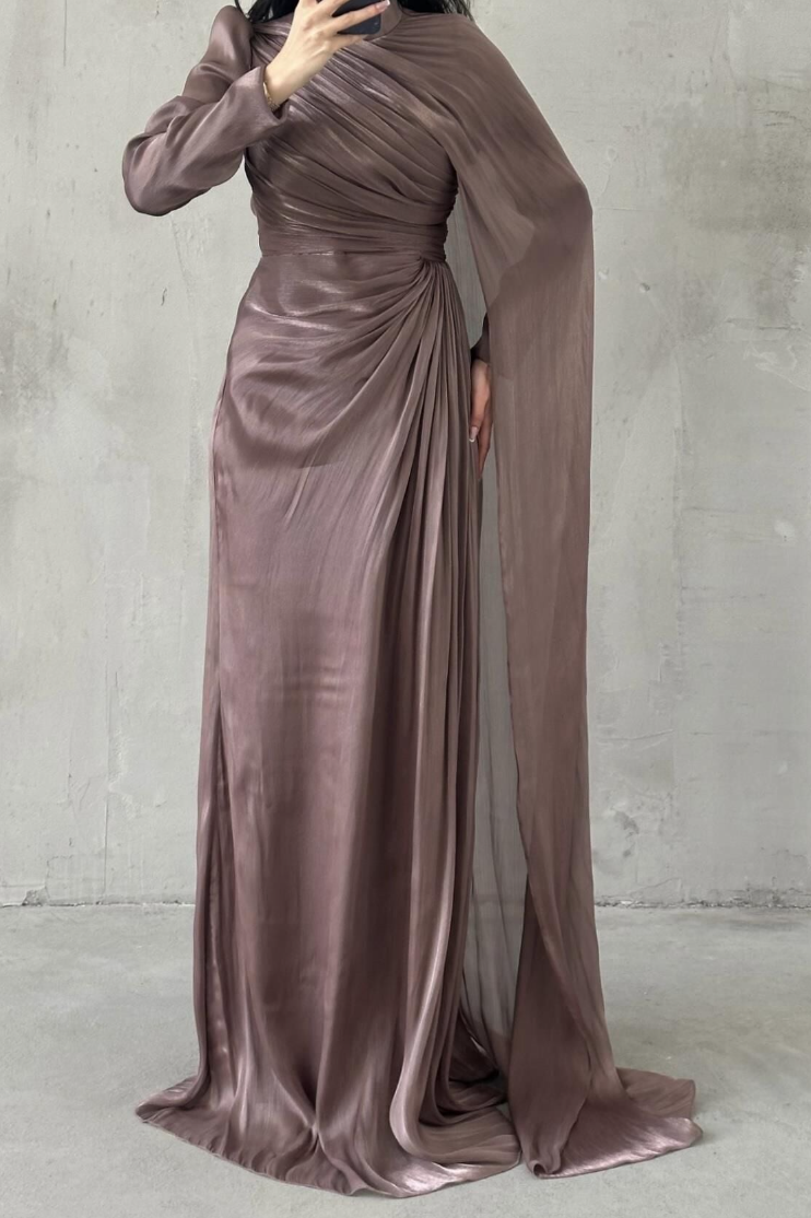 Elara Modest Evening Dress- Antique Mauve