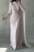 Elara Modest Evening Dress-  Blush Beige