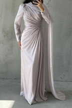 Elara Modest Evening Dress-  Blush Beige