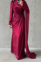 Elara Modest Evening Dress- Burgundy