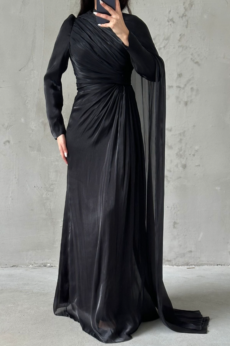 Elara Modest Evening Dress- Black