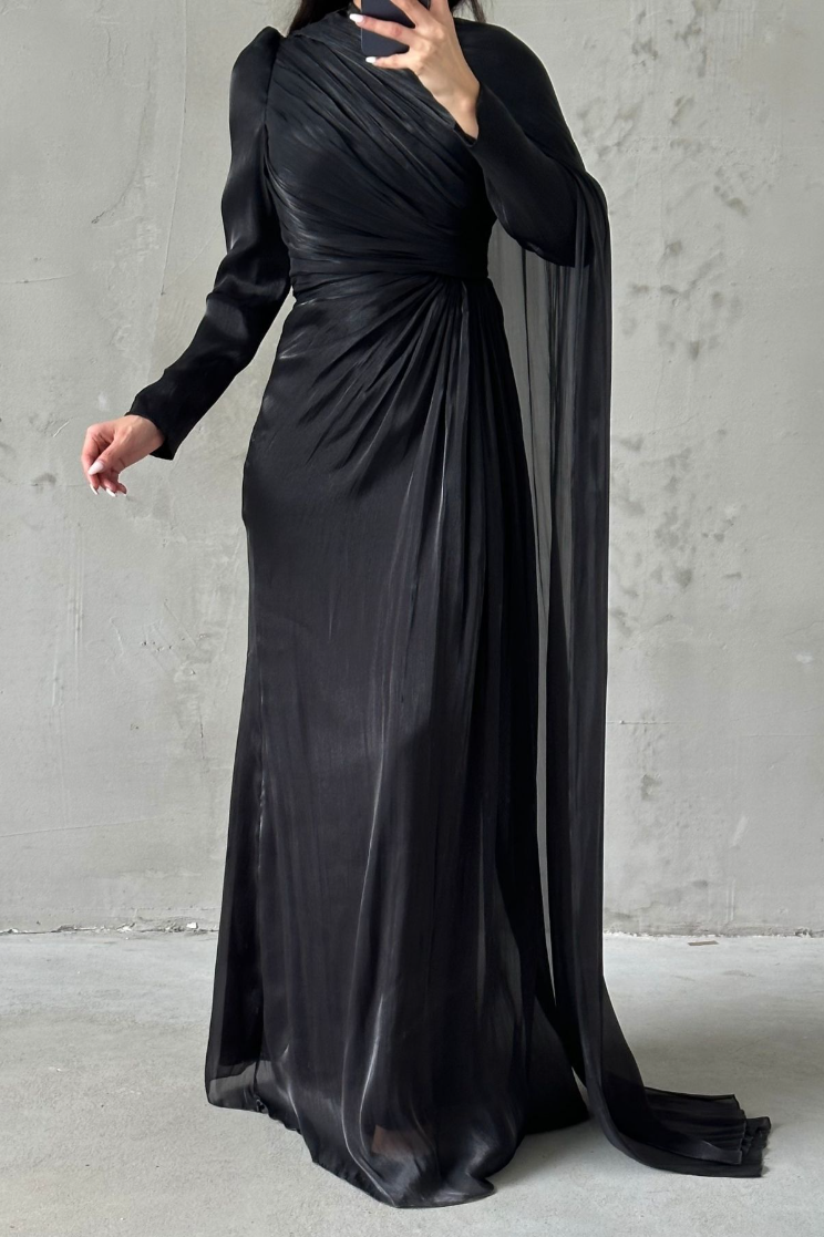 Elara Modest Evening Dress- Black