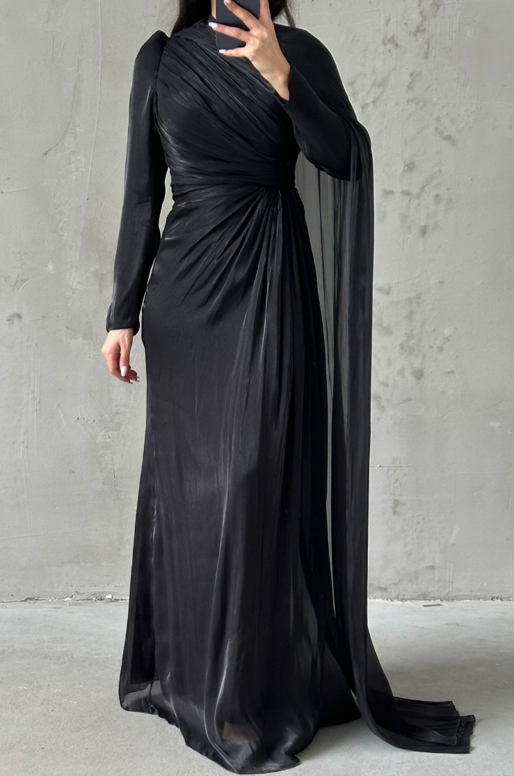 Elara Modest Evening Dress- Black