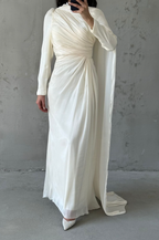 Elara Modest Evening Dress- Cream