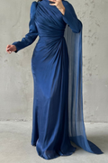 Elara Modest Evening Dress- Navy Blue