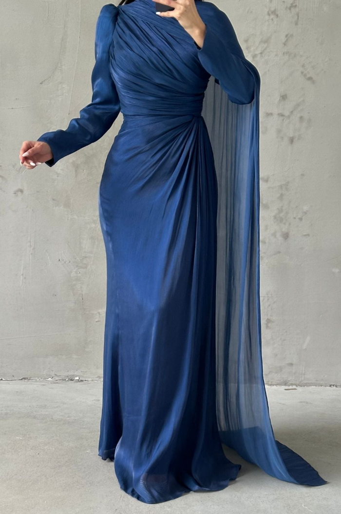 Elara Modest Evening Dress- Navy Blue