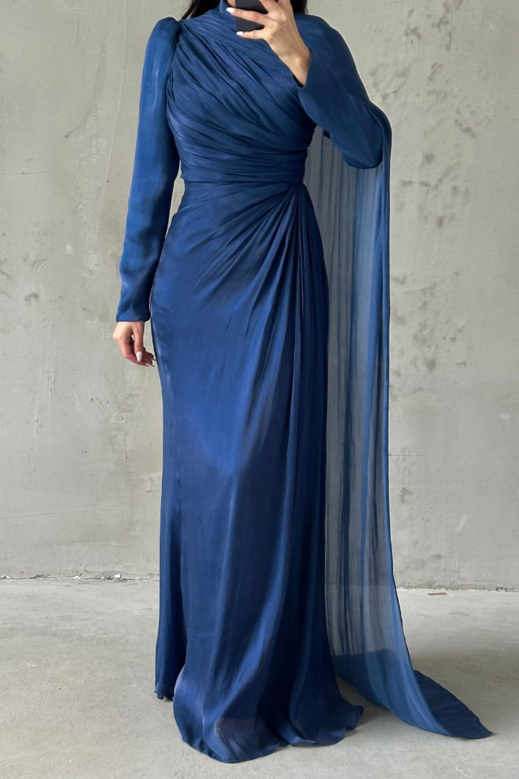 Elara Modest Evening Dress- Navy Blue