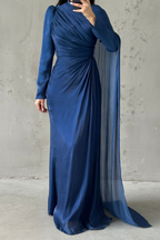 Elara Modest Evening Dress- Navy Blue