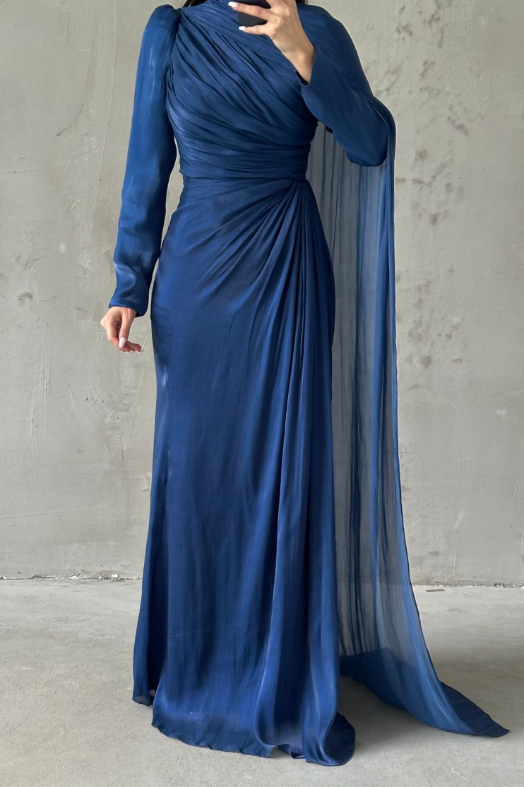 Elara Modest Evening Dress- Navy Blue