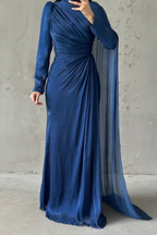 Elara Modest Evening Dress- Navy Blue