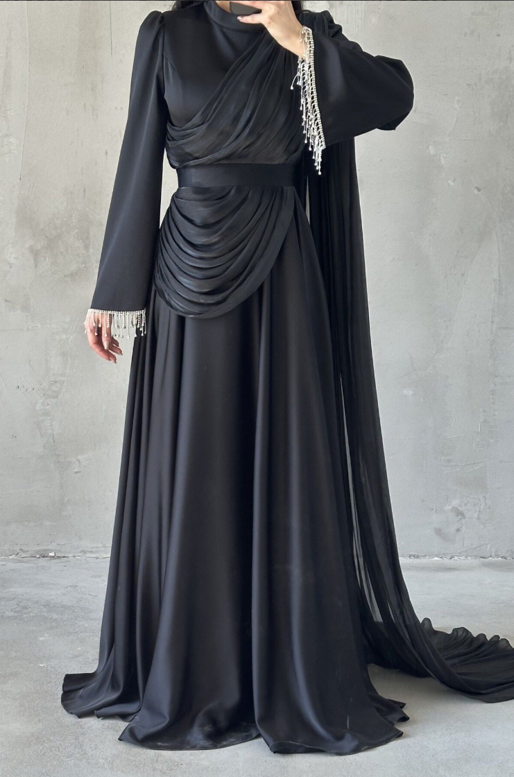 Haya Modest Evening Dress- Black