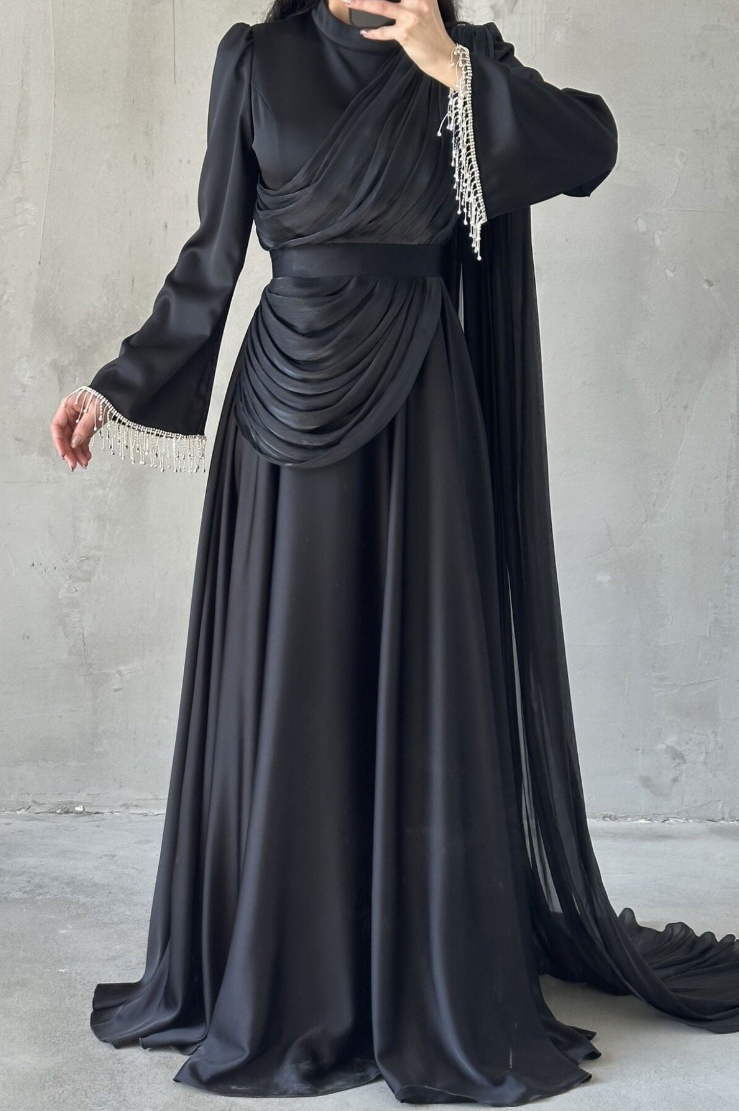 Haya Modest Evening Dress- Black