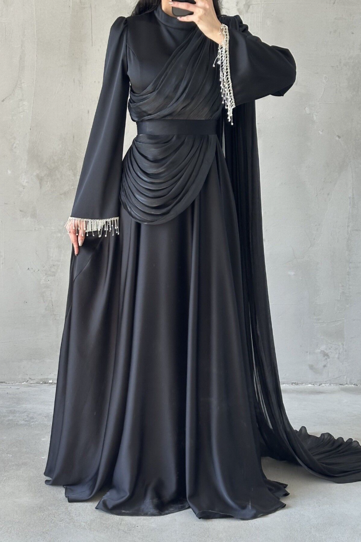 Haya Modest Evening Dress- Black