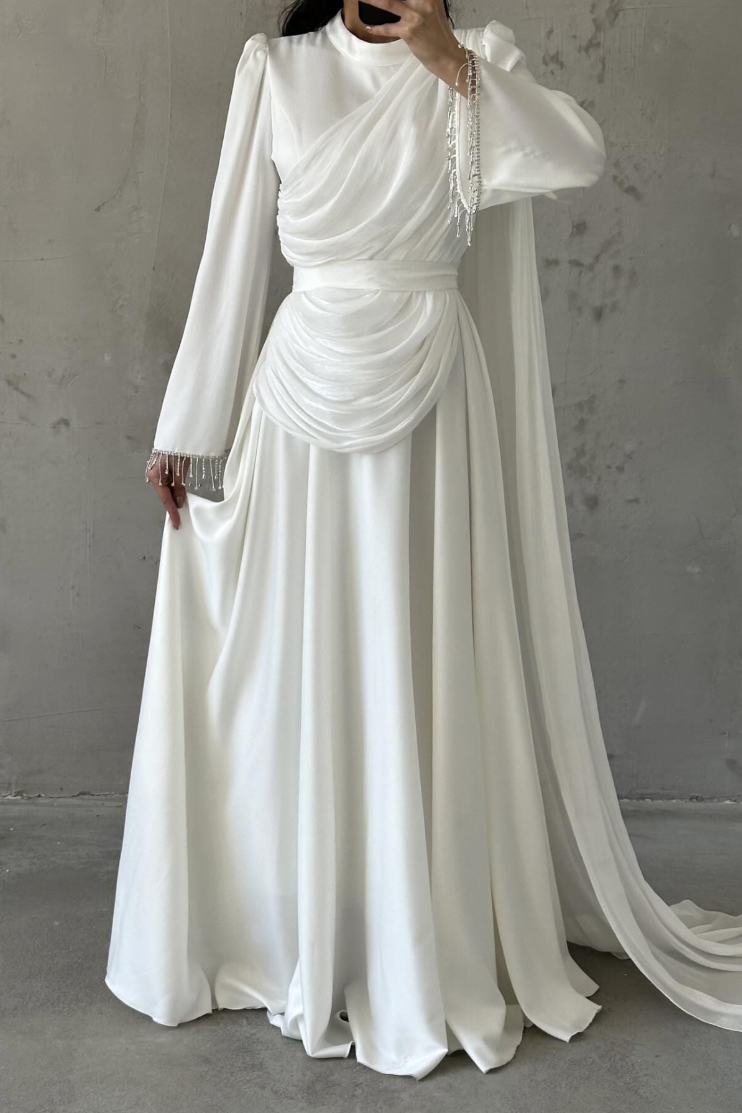 Haya Modest Evening Dress- White