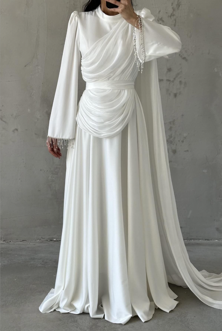 Haya Modest Evening Dress- White