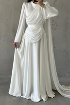 Haya Modest Evening Dress- White