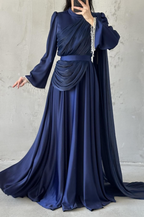 Haya Modest Evening Dress- Navy Blue