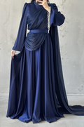 Haya Modest Evening Dress- Navy Blue