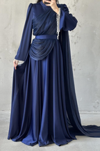 Haya Modest Evening Dress- Navy Blue