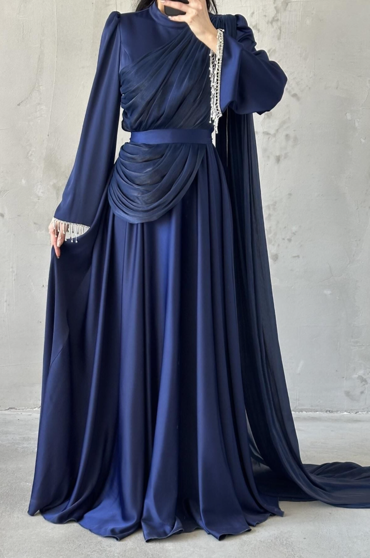 Haya Modest Evening Dress- Navy Blue – ModestModelle