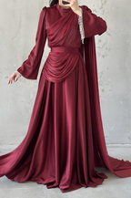 Haya Modest Evening Dress- Burgundy