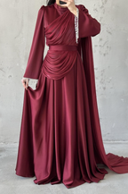 Haya Modest Evening Dress- Burgundy