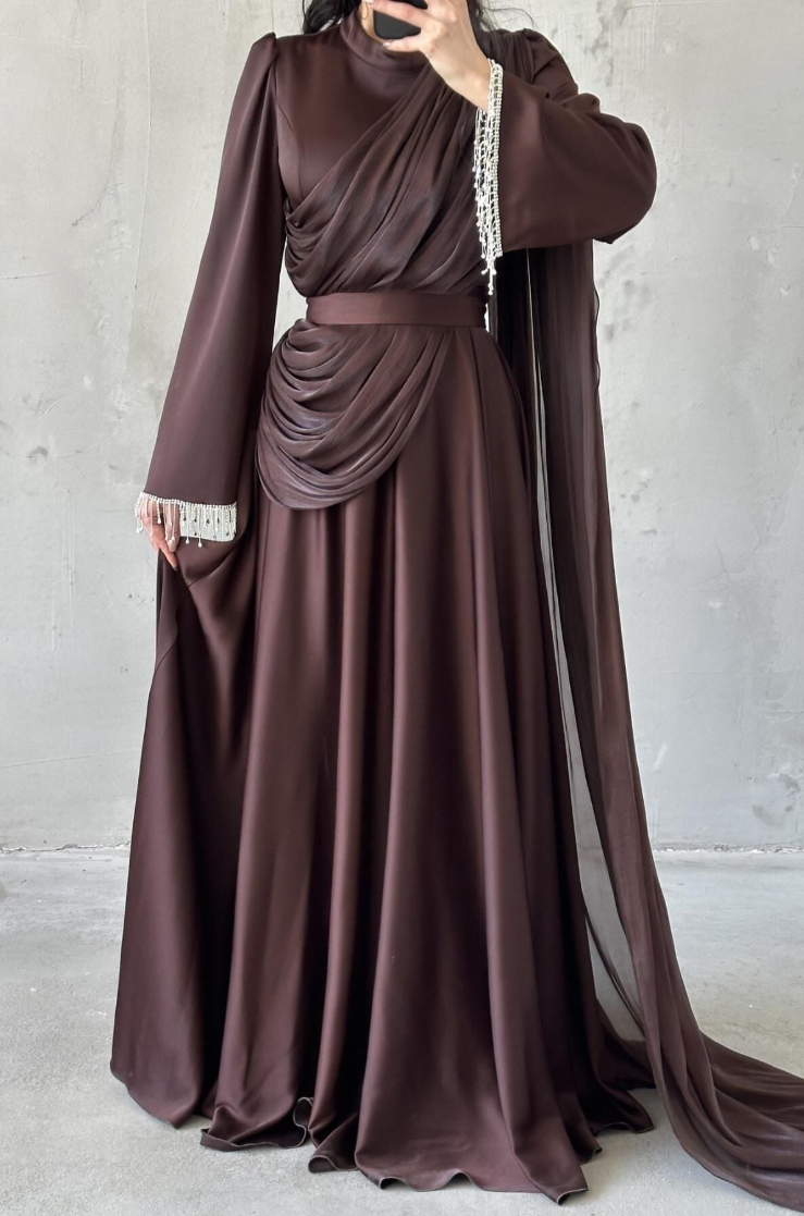 Haya Modest Evening Dress- Brown