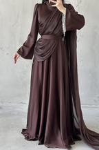 Haya Modest Evening Dress- Brown