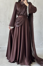 Haya Modest Evening Dress- Brown