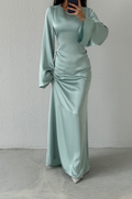 Modest Satin Evening Dress- Mint Green