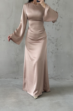Modest Satin Evening Dress- Powder Pink