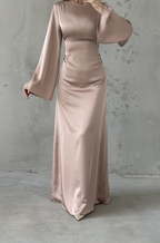 Modest Satin Evening Dress- Powder Pink