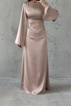 Modest Satin Evening Dress- Powder Pink