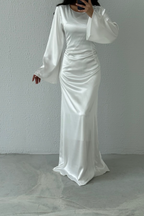 Modest Satin Evening Dress- White