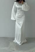 Modest Satin Evening Dress- White