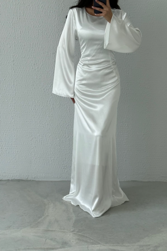 Modest Satin Evening Dress- White