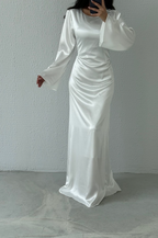 Modest Satin Evening Dress- White
