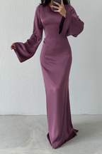 Modest Satin Evening Dress- Rusty Purple