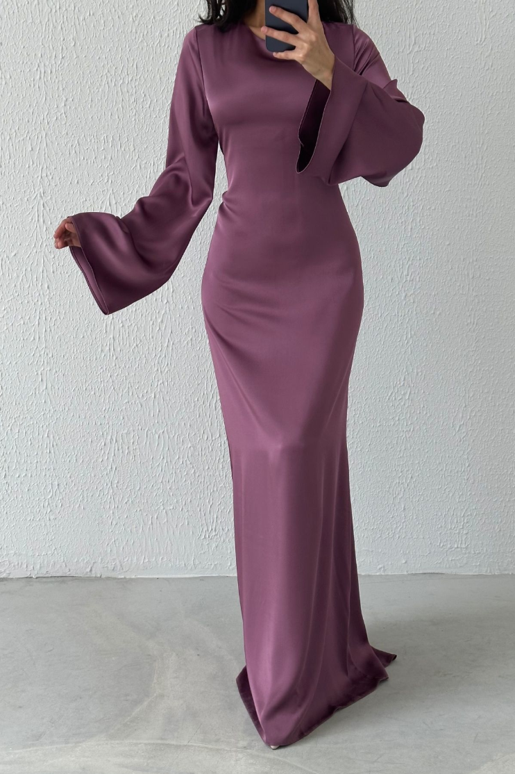 Modest Satin Evening Dress- Rusty Purple