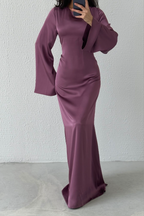 Modest Satin Evening Dress- Rusty Purple