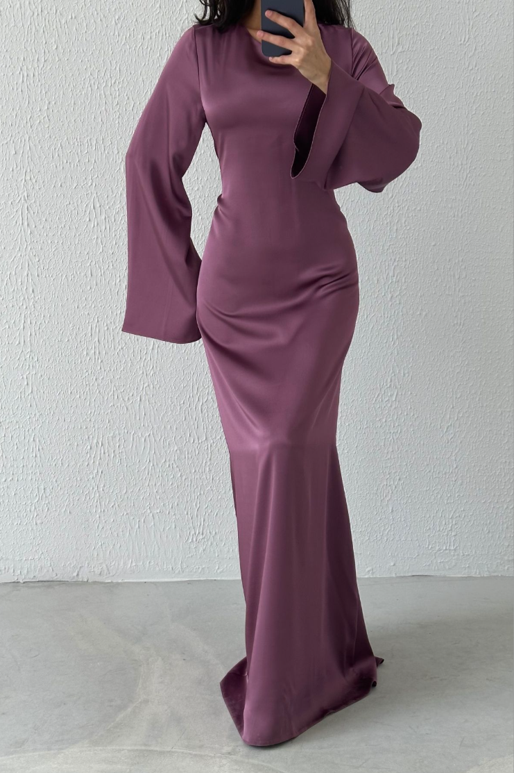 Modest Satin Evening Dress- Rusty Purple