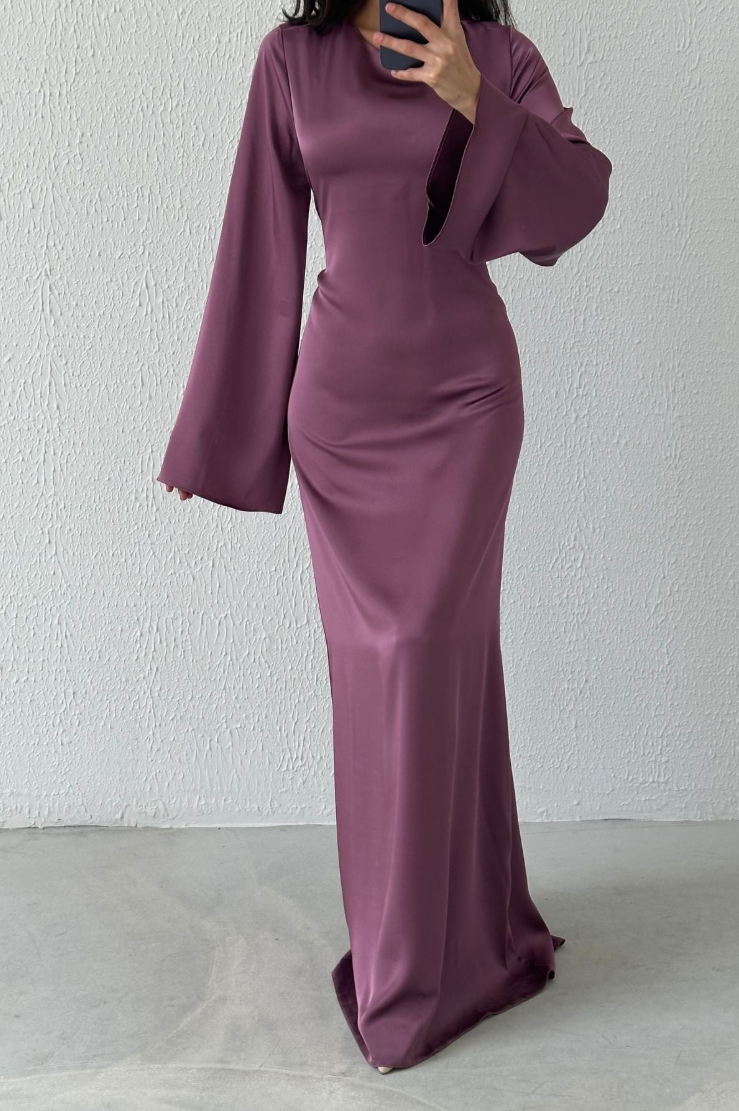 Modest Satin Evening Dress- Rusty Purple
