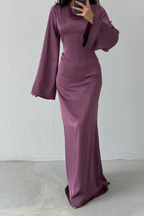 Modest Satin Evening Dress- Rusty Purple